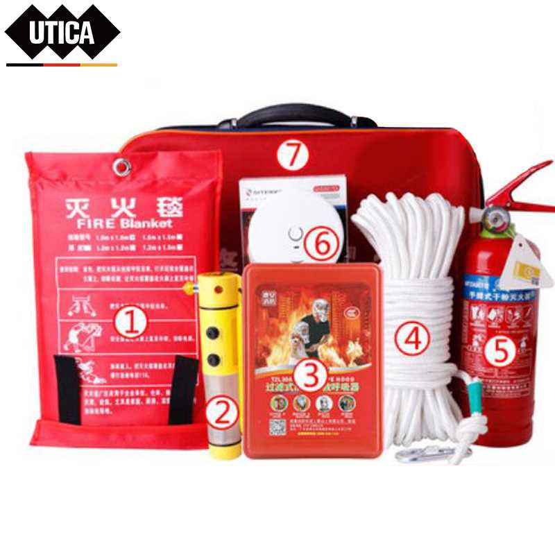 UT119-100-720 UTICA/优迪佧 UT119-100-720 J14161 消防七件套(逃生灭火毯、四合一安全锤、逃生面具、安全逃生绳、干粉灭火器、消防应急包、独立式烟感)